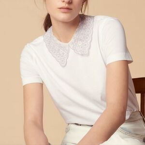 Sandro Elegant White Tee with Lace Detail